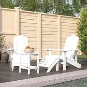 Garden Chairs, Garden Adirondack Chairs with Footstool & Table HDPE White