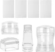 Freeorr 4 Different Clear Silicone French Nail Art Stamper Set With 4 Scrapers, Round Rectangular Double Head Transparent Visible Body Jelly Stamping for Nail Art Manicure