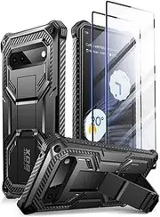 [i-Blason] Armorbox Lite Series for Google Pixel 7A Case (2023 Release), [2Pcs Tempered Glass Screen Protectors] Slim Protective Bumper Case with Built-in Kickstand (Black)