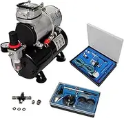 vidaXL Professional Airbrush Compressor Set with 2 Pistols - Dual Function, Low Noise, Adjustable Air Pressure, Complete Set for Model Making, Tattoos, Nail Art and More
