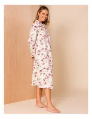[Soho] Timeless Flannelette Mid-Length Nightie in White Roses Print