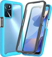 [ILING] Trasparente Case for OPPO A16 / OPPO A16s / OPPO A54s, 360° Full Body Protection Cover with Built-in Screen Protector, Shockproof Hard PC + Silicone TPU Bumper Case Cover (Light Blue)