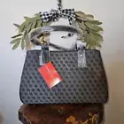 Dooney Bourke Signature Canvas Leather Satchel Bag 4 Pc. Black & Gray Buckle NWT
