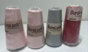 4 Spools SURELOCK for Overlock Machines Thread 3000 yd. each - Grey Pink Red