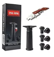 Mockins Wine Saver Vacuum Pump Wine Accessory Set 6 Wine Stoppers Corkscrew Gift