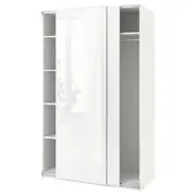 PAX / HASVIK wardrobe with sliding doors, white/high-gloss/white, 150x66x236 cm