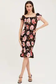 Ally Fashion Print Shirred Midi Dress - Size 8, Women's Midi Dress