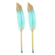 2 Pcs 10 Inch Feather Ballpoint Pen Vintage Quill Pen, Green