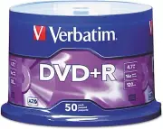 50PK Verbatim DVD-R 4.7GB 16x Speed Blank Disc Media Storage w/ Spindle Case