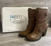STEVE MADDEN Yens Brown Cognac Leather Boots Size EU 41 / UK 8 New & Boxed