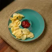 Ceramic Modern Chip and Dip Platter with Dip Bowl,Turquoise Blue & Earthen Brown