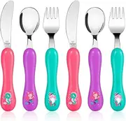 Lehoo Castle Toddler Cutlery, 6 PCS Childrens Cutlery Set, Kids Cutlery Set Includes 2 x Childrens Forks/Knives/Spoons, Toddler Knife and Fork Set (Mermaids)
