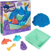 Sandbox Set, 1Lb Blue Play Sand, Sandbox Storage, 4 Molds and Tools, Sensory Toy