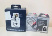 FUJIFILM INSTAX MINI 11 CAMERA ICE WHITE STONE GRAY & MONO CHROME SHEETS