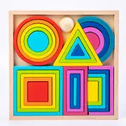 Montessori Colour Sorting Stacking Wooden Rainbow Stacker Puzzle Educational Learning Blocks Toy