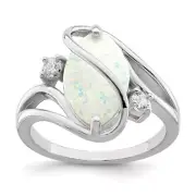 Sterling Silver Rhodium-plated Created Opal & Cubic Zirconia Twist Ring Size 8