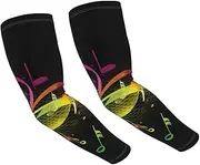 [FHEDVBN] Colorful Music Notes Arm Sleeves Compression Arm Covers for Men Women Outdoor Sun Sleeves Cooling Sports Sleeve, Black
