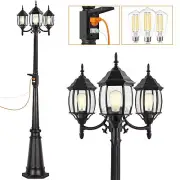 PARTPHONER Outdoor Lamp Post Light with GFCI Outlet, 3-Head Classic Black Lig...