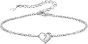 Silvora Initial Bracelet for Women Sterling Silver Heart Charm Bracelets Tiny Letter Pendant Hand Jewellery Adjustable 6.3"+2"