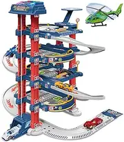 DUYOYU City Ultimate Garage Track Set with Electric Elevator, Upgrade 5 Levels Toy Car Garage with 5 Die-Cast Toy Cars & 1 Helicopter