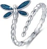 [CUOKA MIRACLE] Dragonfly Ring 925 Sterling Silver Dragonfly Open Ring Open Adjustable Cute Animal Rings Dragonfly Jewelry Gifts for Women Girls Mom Friends Womens, Sterling Silver, No Gemstone