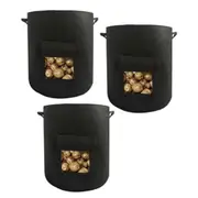 3x 7 Gallon Black Potato Grow Planter Container Bag Pouch Root Plant Growing Pot Side Window