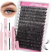 DIY Lash Extension Kit Individual Lashes Clusters Lash Bond and Seal, Clusters Lash Glue Remover and Eyelash Tweezers for Eyelash Extensions (40D-0.07C, 15-20mm, Kit)