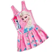 Kids Girls Frozen Elsa Print Swim Dress Cartoon Swimwear Swimsuit Beachwear Swimming Costume Pink M