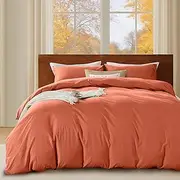 LINENOVA 100% Cotton Quilt Cover Set King – 3 Pieces Vintage Washed Duvet Cover with Pillowcases, Ultra Soft & Breathable, All Season Bedding - Rust