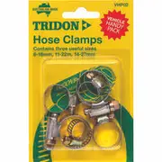 Tridon Hose Clamps - Part Stainless, 6-16mm, 11-22mm & 14-27mm, 6 Pieces