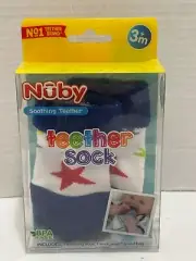 Nuby Soothing Teething Teether Sock 3+ months BPA free silicone Blue Stars