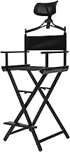 Pinkelin Foldable Directors Chair, Protable Tall Chair Makeup Artist Stool Chair with Head Rest for Studio Salon Vanity, Camping High Chair Folding Bar Stool, Load 330.69Lbs