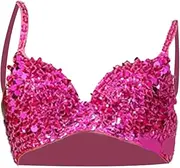 [ａ aternee] Sequin Corset Costume Sequined Bra for Party Stage Nightclub Show Performance, rose red, M