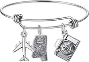 [DYbaby] Travel Bracelet US Map Charm and State Map Charm Expandable Wire Bracelet Necessary Travellers