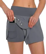 [Ksmien] Women's 2 in 1 Running Shorts - Lightweight Athletic Workout Gym Yoga Shorts Liner with Phone Pockets