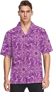 [GuoChe] Hawaiian Mens Button Up Short Sleeve Shirt Valentine's Day Stylized Flowers Purple Fashion Urban ropa para Hombre, Valentine's Day Stylized Flowers Purple, Medium