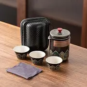 SHGarden Chinese Kung Fu Tea Set - Portable Travel Teapot With Infuser and Ceramic Cups - Elegant Asian Pottery for Tea Lovers SH0034 (Black)
