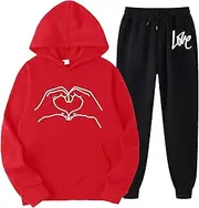 [Oncem] Valentines Women Plush Jogger Two Piece Outfits Sweatsuits Hooded Sweatshirt and Sweatpants Lounge Sets Y2K Tracksuits