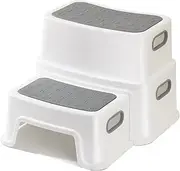 Children's Step Stool, 2 Levels, Robust Stool, Two-Tier Step Stool for Bathroom, Sink and Toilet, Anti-Tilt and Non-Slip, Safe for Toddlers, Polypropylene (PP), White