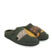 HAFLINGER THEO MOOS GREEN SLIPPERS WOOL FELT MEN/WOMEN DOG PUPPY