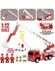 Fire Truck Playset – 1:12 Scale Large Toy with Realistic Fire Engine, 3 Firem...