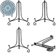 4 Pcs Plate Holder for Iron Display, 6In Black Anti-Slip Tabletop Display Stand, Foldable Metal Easel for Picture Frame, Decorative Plates, Photo, Collectibles, Artworks, Platter, Book