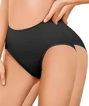 [SIMIYA] Shapewear Women's Tummy Control Briefs Tummy Control String Thong Bodice Pants High Waist Bodice Pants Elastic Body Shaper Panties Seamless Underwear Shaper, 2 x Black., Medium