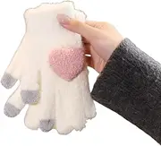 [JINZIJINYU] Ladies Knitted Glove Winter Touch Screen Love Five Finger Gloves Cycling Thickened Split Finger Ski Gloves
