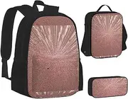 [ERCgad] Rose Gold Red Print Canvas 3-In-1 School Bags Set Backpack Lunch Bag Pencil Case Combo For Men Women, Black, One Size