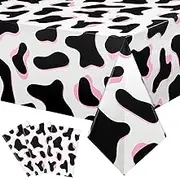 Tiamon 3 Pcs Pink Cow Print Table Cover 108 x 54 Inch Cow Birthday Party Table Cloth Disposable Plastic Cow Print Tablecloth for Girl Boy Cow Farm Animal Birthday Decorations Supplies