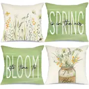 Pillow Covers 18x18 Set of 4 Flowers Mason Jar Leaves Butterfly Spring Pillow...