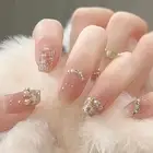 24Pcs Coffin Press On Nail Autumn Winter False Nails Glitter Diamond Stick O _sy
