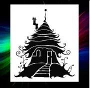 FANTASY / SPOOKY / HOLIDAY / CHRISTMAS TREE HOUSE AIRBRUSH, PAINTING, STENCIL
