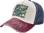 [pvinnk] Cute Dinosaur Print Distressed Baseball Cap Adjustable Hat with Classic Unisex Style for All Seasons, Navy and Red, One Size